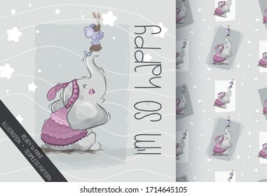Cute elephant with mouse illustration for kids