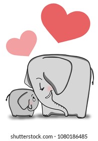 cute elephant mum animals and her baby and hearts