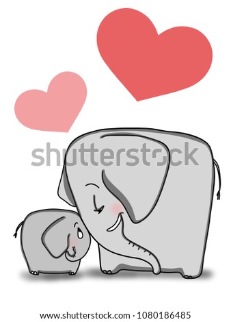 cute elephant mum animals and her baby and hearts