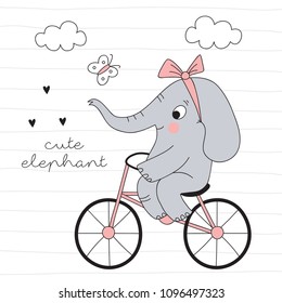 cute elephant on bicycle vector illustration