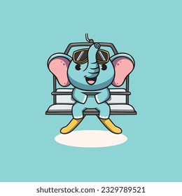 Cute elephant on chairlifts cartoon illustration