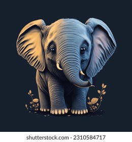 Cute elephant on dark background. vector illustration 