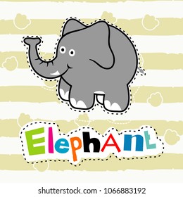 cute elephant on
footprints background, vector cartoon illustration
