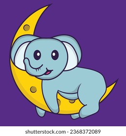 Cute elephant is on the moon. Animal cartoon concept isolated. Can used for t-shirt_ greeting card_ invitation card or mascot.