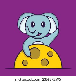Cute elephant is on the moon. Animal cartoon concept isolated. Can used for t-shirt_ greeting card_ invitation card or mascot