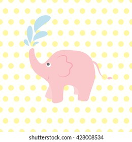 Cute elephant on polkadot background, vector design illustration.