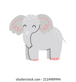 Un elefante lindo con un fondo blanco. Ilustración infantil vectorial