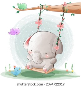 cute Elephant on Wood Swing Elephant on Wood Swing