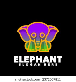 Cute elephant outline colorful gradient logo template