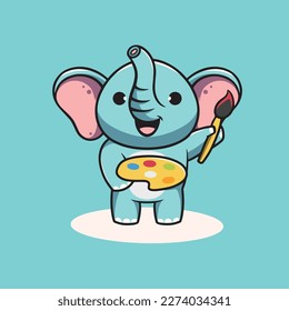 cute elephant painting icon cartoon illustration