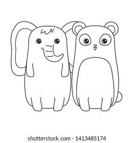 cute elephant with panda bear animals