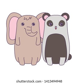 cute elephant with panda bear animals