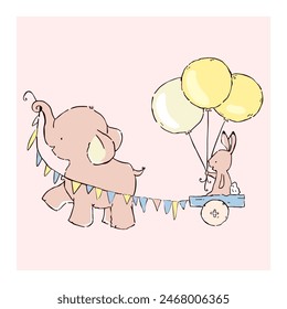 cute elephant parade, can be used for invitationa and lay out cards