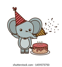 cute elephant with party hat on white background