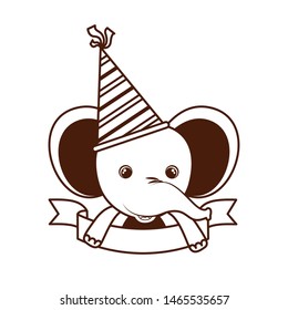cute elephant with party hat on white background