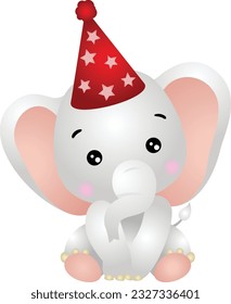 Cute elephant with party hat on head
