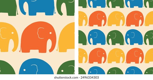 Cute Elephant Pattern colorful gender-neutral nursery animal jungle seamless pattern vector illustration