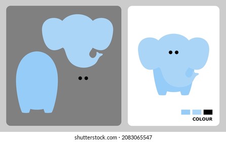 Cute elephant pattern for kids crafts or paper crafts. Vector illustration of elephant puzzle. cut and paste patterns for kids crafts.