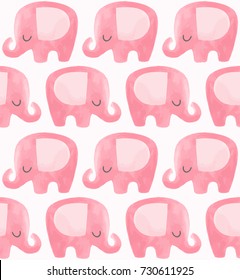 Cute elephant pattern. Seamless vector background with pink elephant cartoon character. Minimal baby or children print design. Girl nursery. 