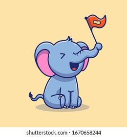 Cute Elephant And Peanut Vector Icon Illustration. Elephant Mascot Cartoon Character. Animal Icon Concept White Isolated. Flat Cartoon Style Suitable for Web Landing Page, Banner, Flyer, Sticker, Card