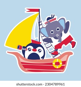 El elefante y el pingüino, que juegan al marinero