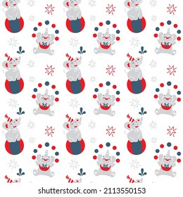 Cute elephant performs in the circus. Juggler. Kids print. Seamless pattern for  fabric, wrapping, textile, wallpaper, apparel. Vector.