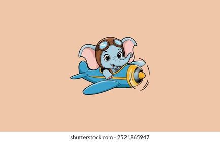 A cute elephant pilot flying a small blue airplane.