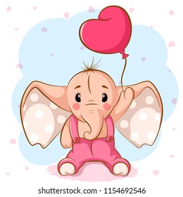 Cute elephant with pink balloon. Vector eps 10.