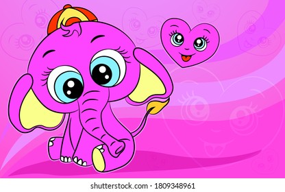 Cute elephant in pink  eps 10