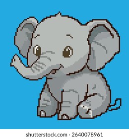 cute elephant pixel art, vector illustration on isolated background.