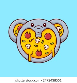 Cute Elephant Pizza Cartoon Vector Icon Illustration. Animal Food Icon Concept Isolated Premium Vector. Flat Cartoon Style