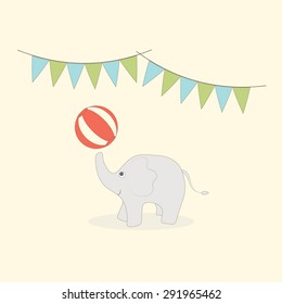 Cute elephant play ball in circus, vector design illustration.