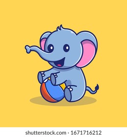 Cute Elephant Play Ball Vector Icon Illustration. Elephant Mascot Cartoon Character. Animal Icon Concept White Isolated. Flat Cartoon Style Suitable for Web Landing Page, Banner, Flyer, Sticker, Card