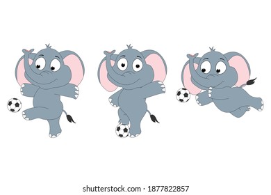 cute elephant play soccer, simple vector illustration
