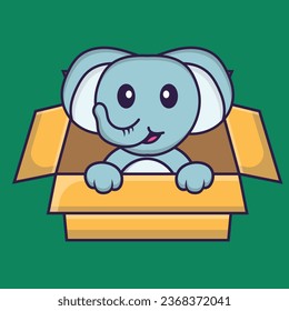 Cute elephant Playing In Box. Animal cartoon concept isolated. Can used for t-shirt_ greeting card_ invitation card or mascot.