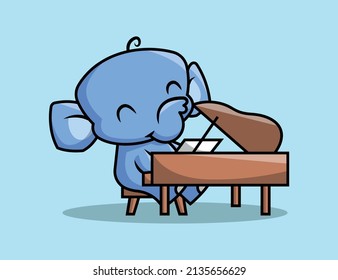 A CUTE ELEPHANT IS PLAYING CLASSIC PIANO. PREMIIUM CARTOON VECTOR.
