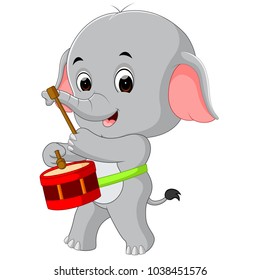 cute elephant playing drum
