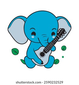 Cute elephant playing guitar. Animal cartoon concept isolated. Can used for t-shirt_ greeting card_ invitation card or mascot. Cute Elephant vector