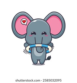 Cute elephant playing hula hoop cartoon vector illustration. vector cartoon illustration suitable for poster, brochure, web, mascot, sticker, logo and icon.