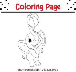 tierno elefante jugando bola inflable página de Coloreo