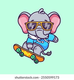 Cute Elephant Playing Skateboard Cartoon Vector Icon 
Illustration. Animal Sport Icon Concept Isolated Premium 
Vector. Flat Cartoon Style 