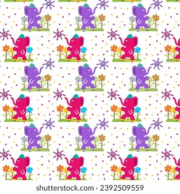 Cute elephant playing skateboard Seamless pattern. for fabric, print, textile and wallpaper
