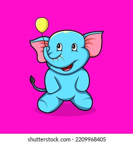 un elefante lindo está jugando con un pequeño globo amarillo