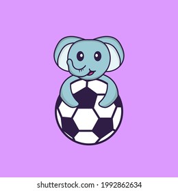 Cute elephant playing soccer. Animal cartoon concept isolated. Can used for t-shirt, greeting card, invitation card or mascot.
