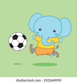 Cute elephant playing soccer vector illustration for kids with isolated background