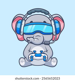 Cute Elephant Playing Vr Game With Controller Cartoon 
Vector Icon Illustration. Animal Technology Icon Concept 
Isolated Premium Vector. Flat Cartoon Style