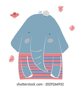 cute elephant portrait, vector clipart, funny children's illustration with cartoon character