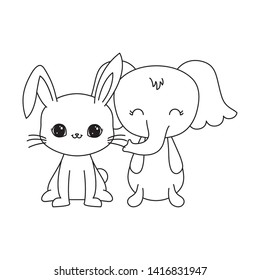 cute elephant with rabbit animals isolated icon