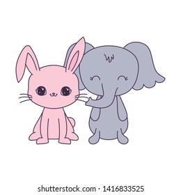 cute elephant with rabbit animals isolated icon