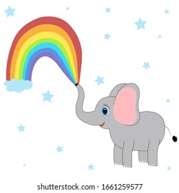 cute elephant and rainbow  illustration 
